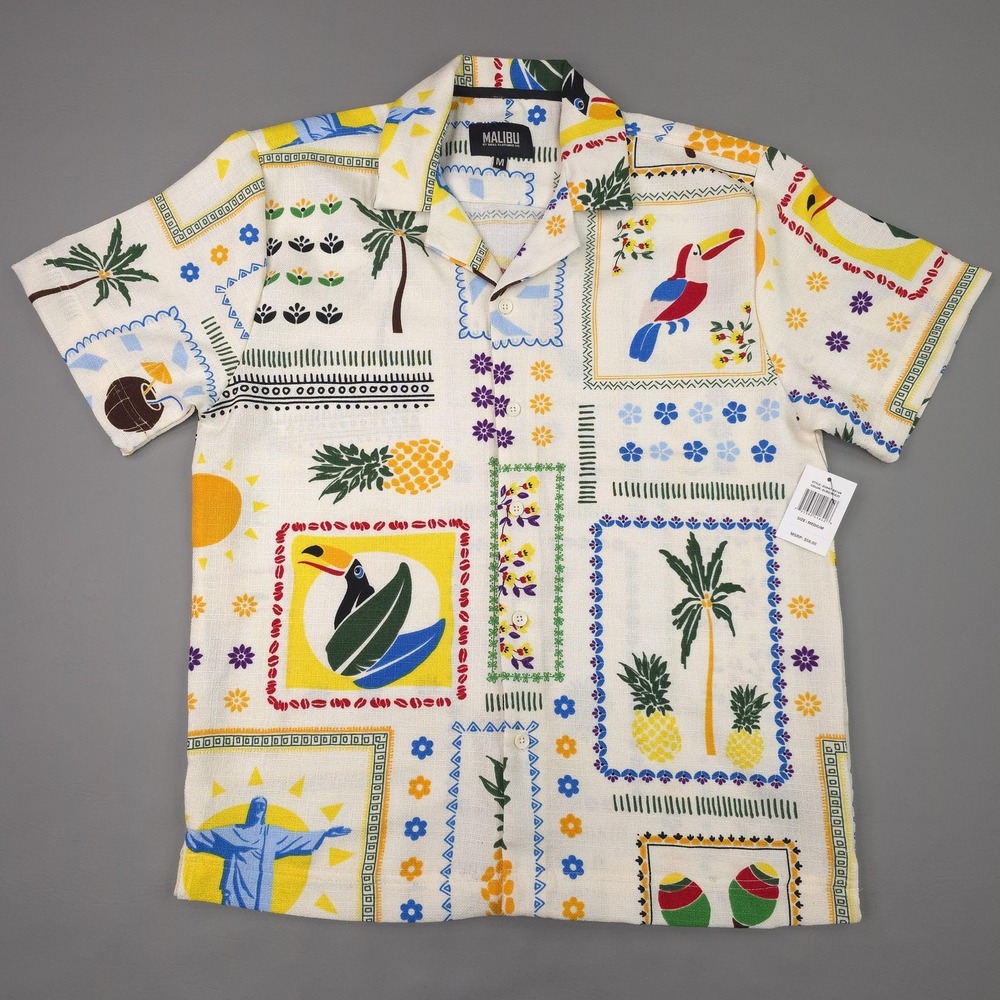 Malibu Shirt Mens Medium Multicolor Tropical Hawaiian Short Sleeve Button Up